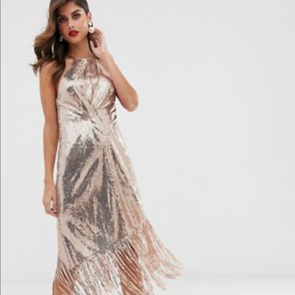ASOS Design Midi sequined fringe Dress